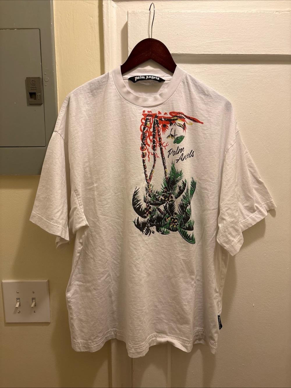Men’s Palm Angels White Graphic upside down Palm Tree T size Large